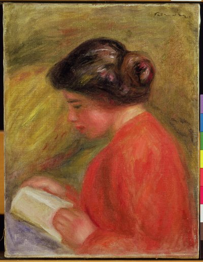 Mädchen in Rot beim Lesen von Pierre Auguste Renoir